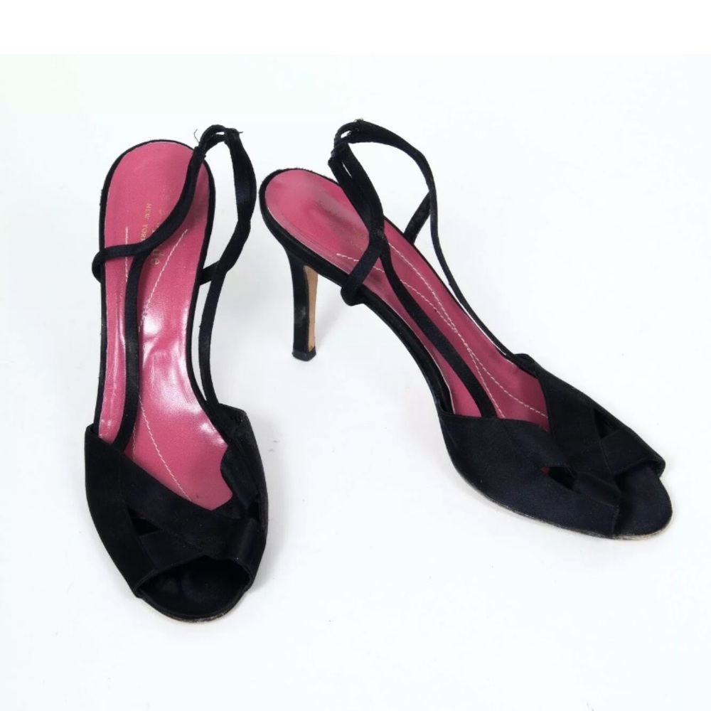 Kate Spade Strap Pumps 3.5” Heel Black Peep Toe 8M